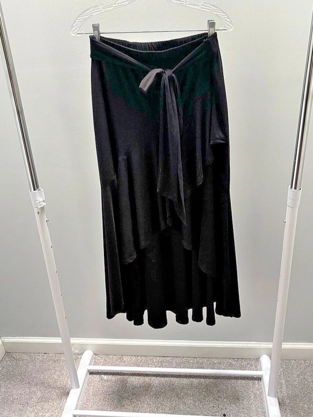 Emerald Black Ruffle High Low Skirt with Tie Waist